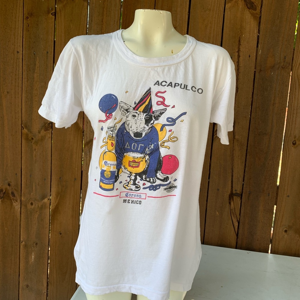 Vintage 80s Extremely Rare Corona Extra Acapulco Mexico dog T-shirt Size M